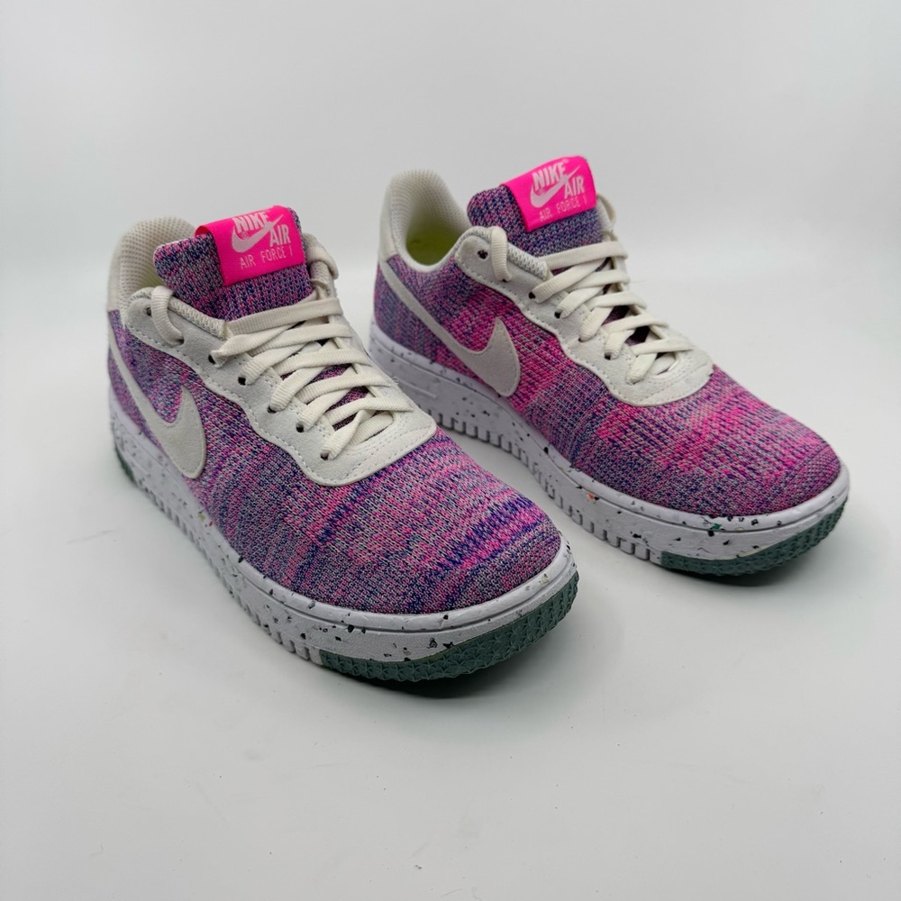 Nike Air Force 1 Crater Flyknit - Fuchsia Glow-White-Pink Blast-Green Glow Sz 7